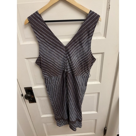Sundance Women's Linen‎ Belted Gray Brown Striped  Allende Dress Size 16 $168 - Picture 5 of 6